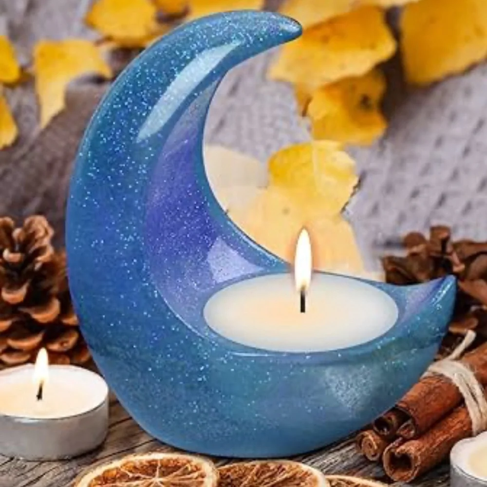 Candle Base 3D Moon Candlestick resin DIY Crystal Resin Half Moon home decor